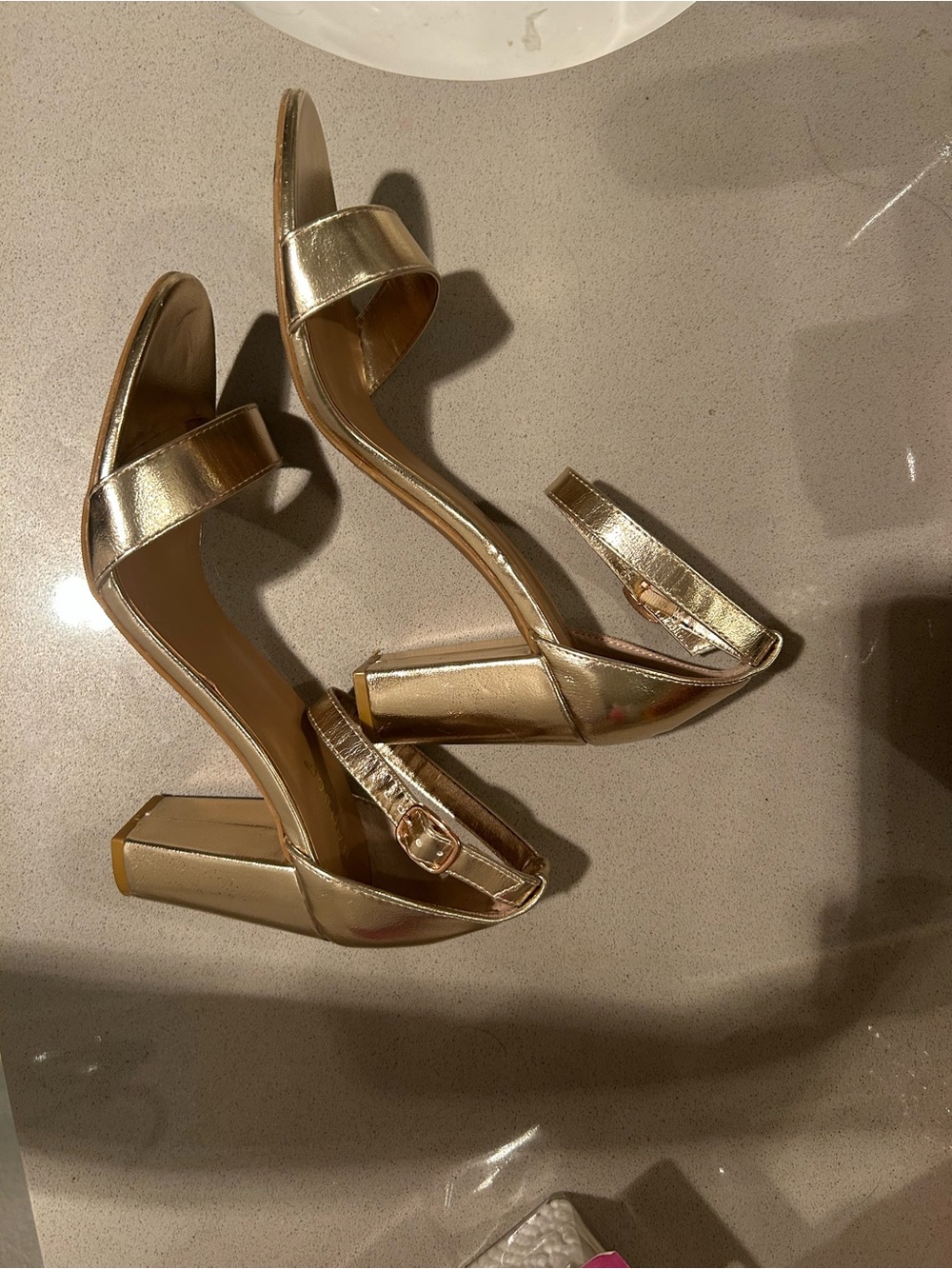Windsor Gold Metallic Block Heel Sandals